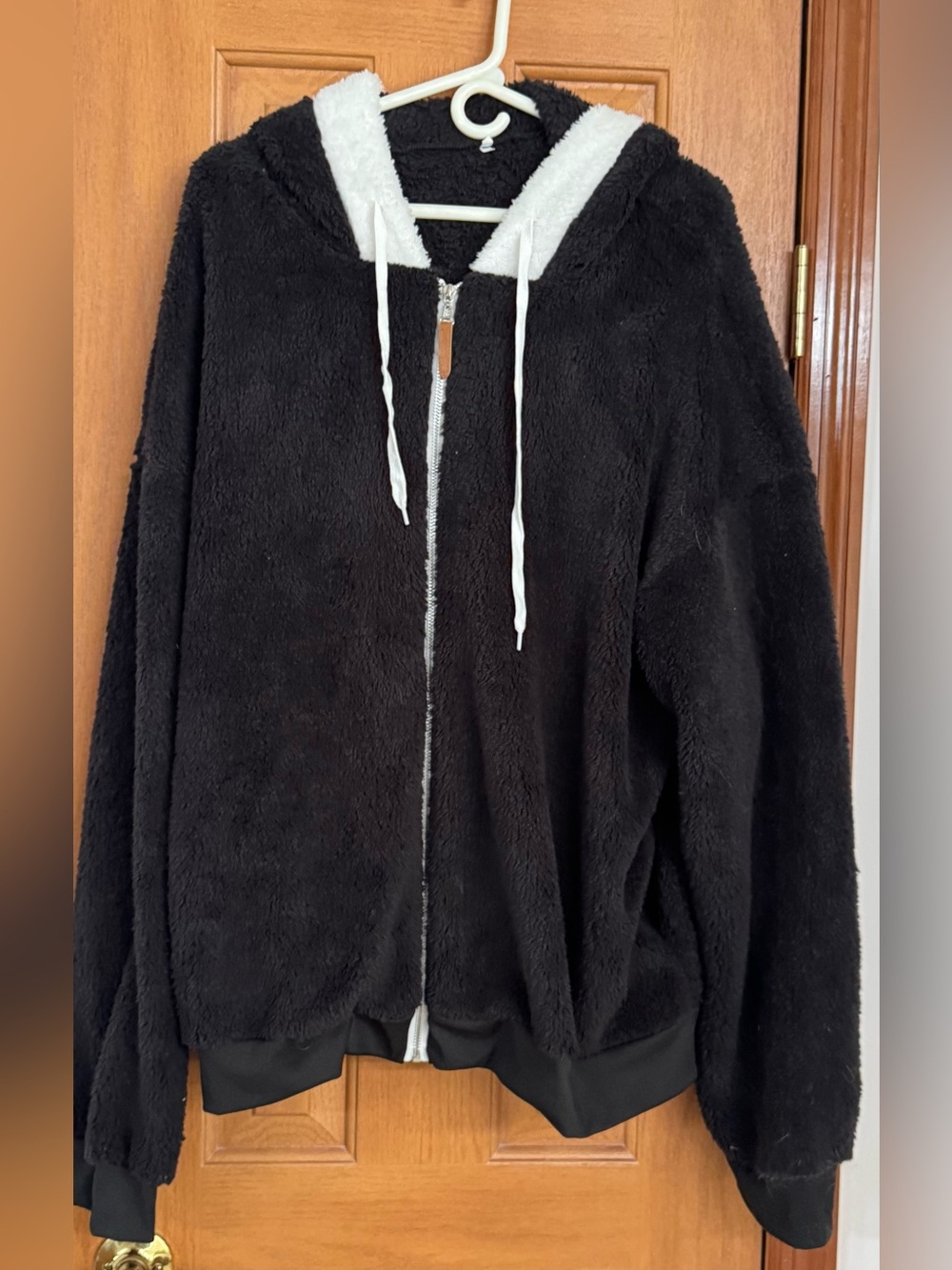 SHEIN curve Black and White Hooded Women's Plus Size Teddy Jacket Winter Coat